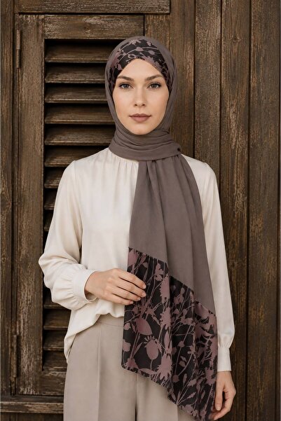 Differenza Twill Rose Scarf Combed Cotton Shawl - Dark Mink