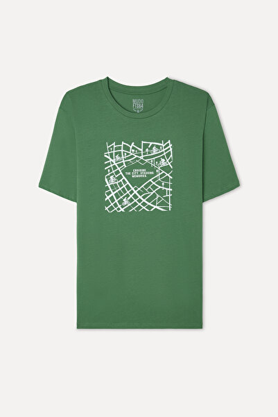 Mudo Men's Green Printed Crew Neck T-Shirt