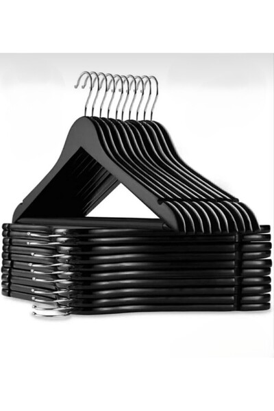LUXQEN 20 Pieces of Black Wood-Look Plastic Clothes Hangers