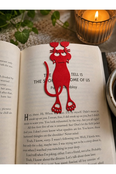 Katman Kraft Sevimli Kedili Kitap Ayracı, Kırmızı Kedi Kitap Ayracı,
