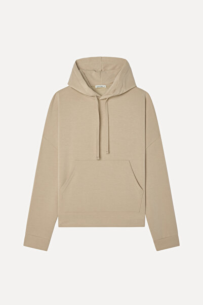Mudo Women's Beige Loose Fit Hooded Sweatshirt