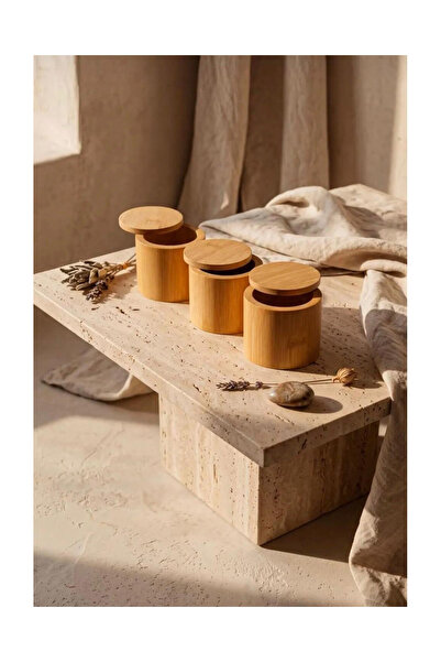 Fiyakalı Ürünler Atölyesi Bamboo Lid Spice Container Set - Set of 3 Wooden St...