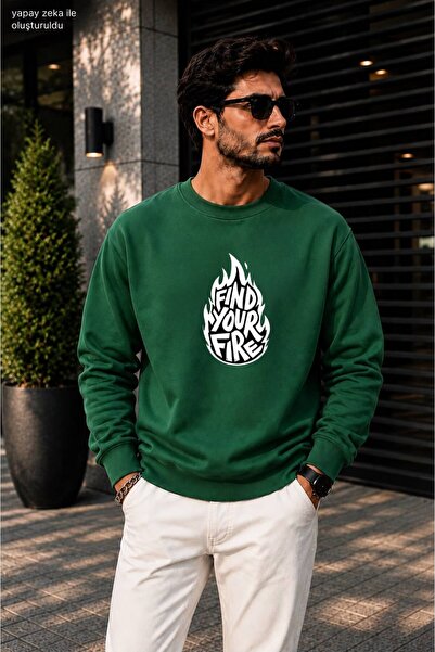 caddekombin Men's Find Your Fire Flame Figure Printed Round Neck Cotton Casua...