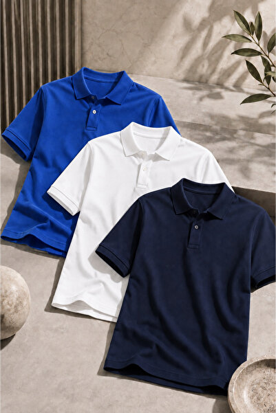COMBİNE MİCHAİL Men's Short Sleeve 3-Piece School Style T-Shirt
