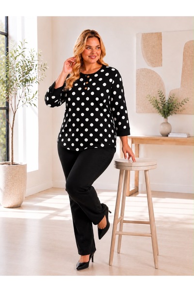 OYERGA MODA Women's Plus Size Three Quarter Sleeve Polka Dot Patterned Comfor...