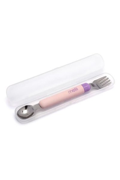 OEM Melii Σετ Κουταλοπίρουνο 2 σε 1 με Θήκη, Ροζ-Μωβ (MEL11100)