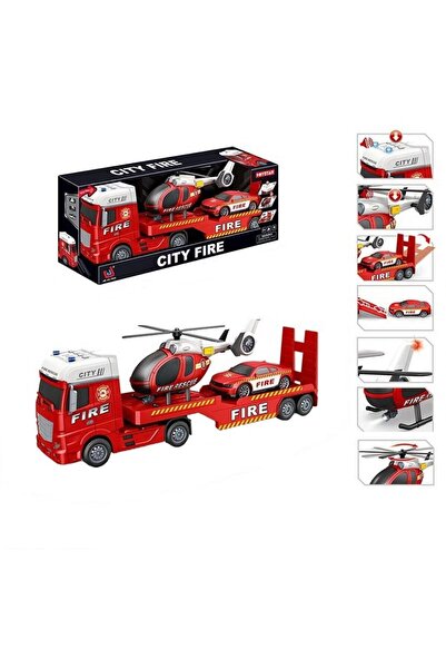 Blue Toys Πυροσβεστικό όχημα με ελικόπτερο και οχήματα με φώτα και ήχους