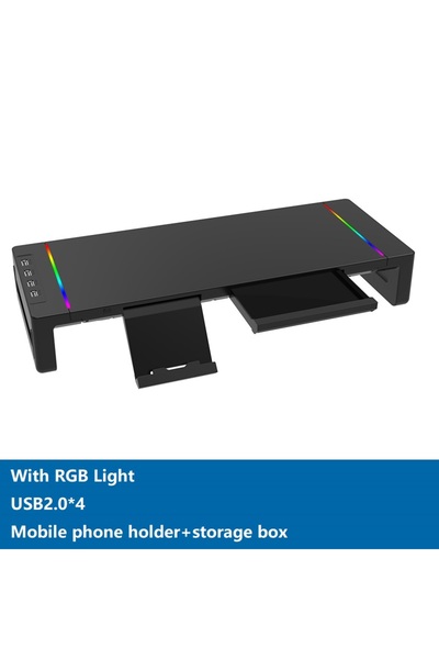 Choice5 حامل شاشة أسود بإضاءة RGB، قابل للطي، قابل لتعديل الارتفاع، رف مكتبي ...