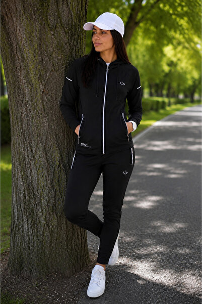 Elzem Kadın Regular Fit 2'li Kombin Set Siyah Eşofman Takımı