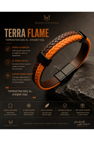 magıcgrange Men's Leather Bracelet Real Calfskin Double Color Weave Casual Design 21 cm Mentor Series