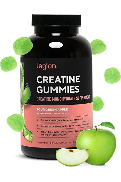LEGION Creatine Monohydrate Gummies 5g 30 Servings Sour Green Apple Vegan, Su...