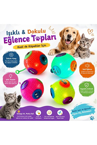 Genel Markalar Işıklı ve Dokulu Eğlenceli Kedi Köpek Oyun Topu – Sesli ve Ren...