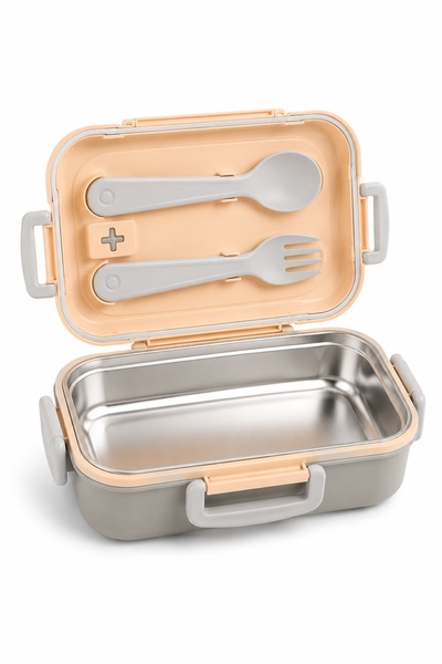 Zeria Home Aura Lunch Box Steel Food Container with Fork and Spoon 500 ml Hea...