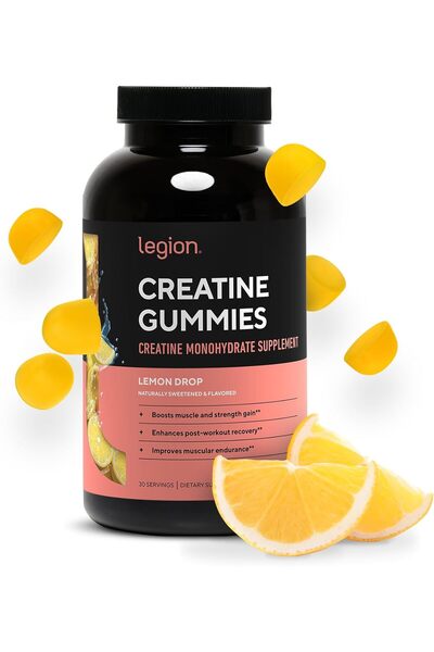 LEGION Creatine Monohydrate Gummies 5g 30 Servings Lemon Drop Vegan, Sugar-Fr...