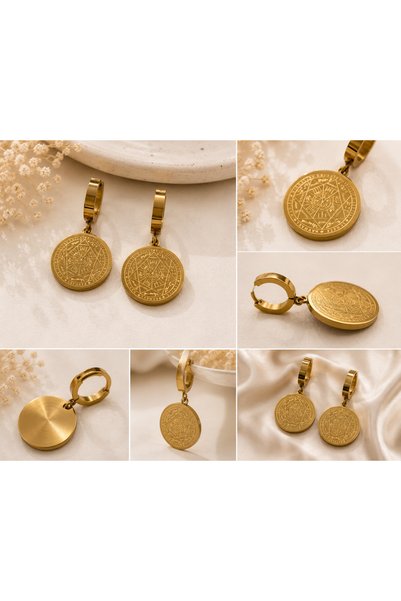 Archhazel Jewelery Steel Earrings with Gold Medallion Detail