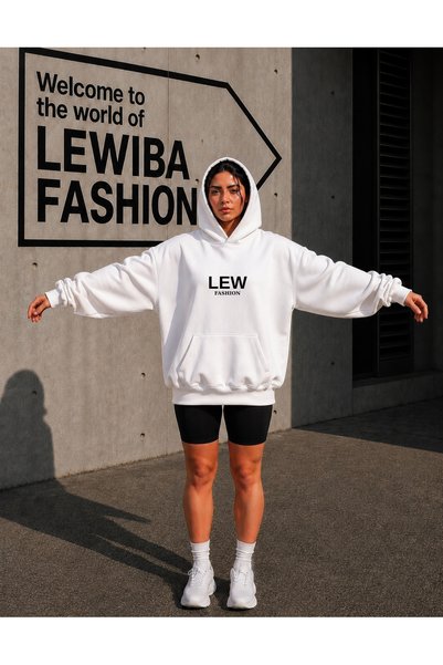lovver Дамски овърсайз суичър с качулка Lew Design, 100% памук, с висококачес...