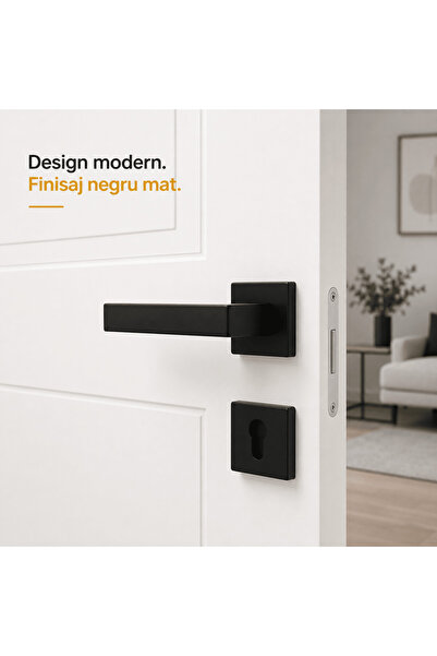 TnsAround Set de mânere de ușă interioare, Negru mat, Universal Stânga/Dreapta, Fier și Aluminiu, Mâner 14 cm