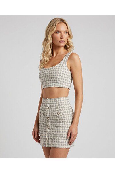 Made in Italia OhMyDress Fustă mini elegantă din tweed ivory cu nasturi aurii...