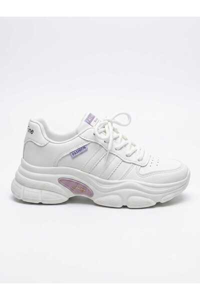 Generic Women's White Platform Sneakers Casual Lace-Up Fashion Shoes