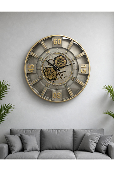 Evdeki Mağaza 60x60cm LÜKS ÇARKLI METAL KASA DUVAR SAATİ MİLANO ANTİK