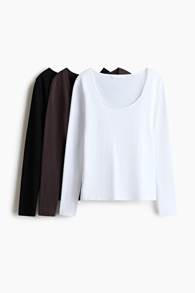 H&M 3'lü Pamuklu ve Ribanalı Üst