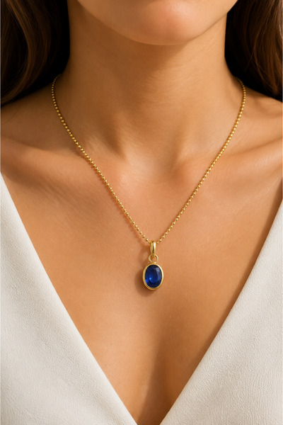 Luamor Jewelry 925 Ayar Gümüş Laboratuvar Safir Taşlı Kolye .