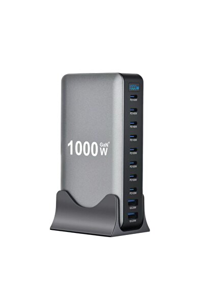 GENERAL GaN4 Pro 1000W Fast Desktop Charger – 8 Type C + 2 USB Port Charging Station with Digital Display