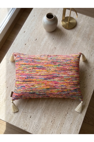 Becco Püsküllü Renkli Dikdörtgen Kırlent ve 500gr İç Yastık 50x70 cm