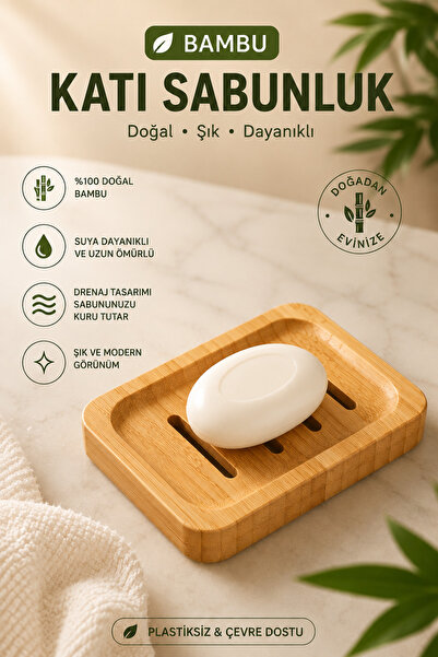 Ercazzo Doğal Bambu Katı Sabunluk ve Sabun Altlığı – Drenajlı Ahşap Sabun Org...