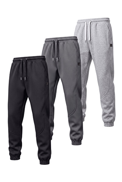GENIUS STORE 3-Piece Men's Fleece Lined Lace-Up Waist Jogger Sports Sweatpants