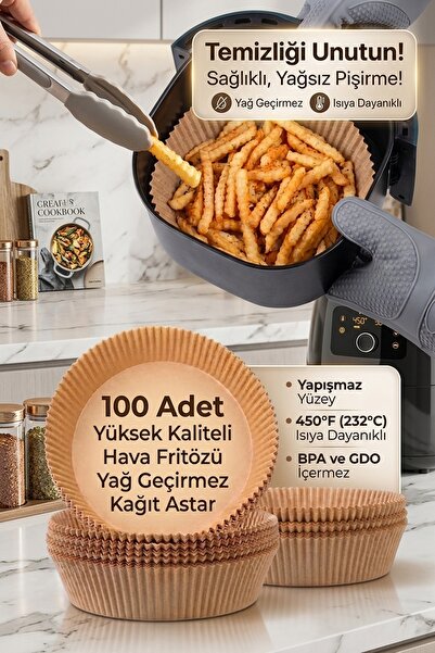 Airfryer Yağlı Kağıt Pişirme Kağıdı - 100 Adet Kullan At, Isıya Dayanıklı, Yanmaz, Hava Fritözü Sepeti Temiz Tutucu, Yapışmaz, Yuvarlak