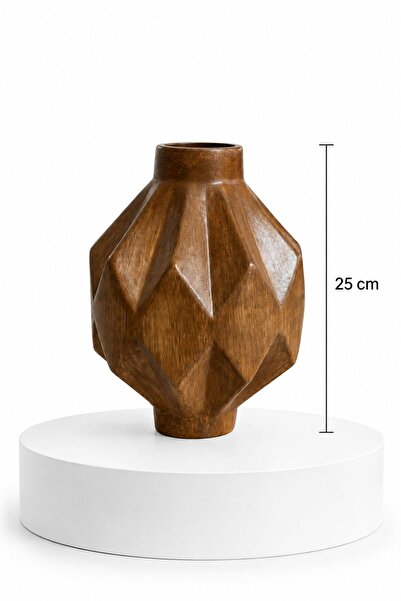 Lasviah Vera Geometrik Ahşap Görünümlü Seramik Vazo 25x18 cm