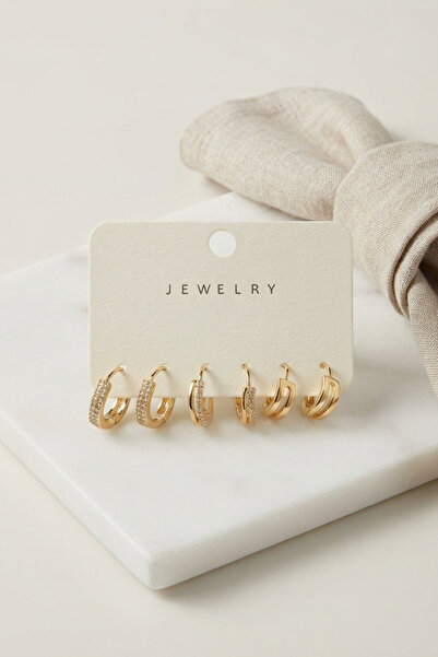 Lisinya Gold Color Hoop Model 6-Piece Earring Set -