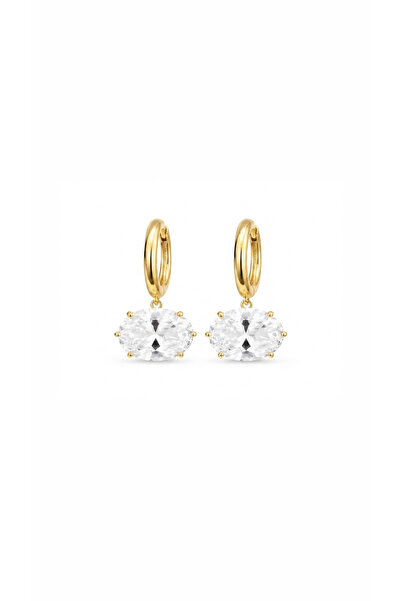 emy by emel luxury silver jewelry Altın Kaplama Oval Markiz Taşlı Küpe 925 Ay...