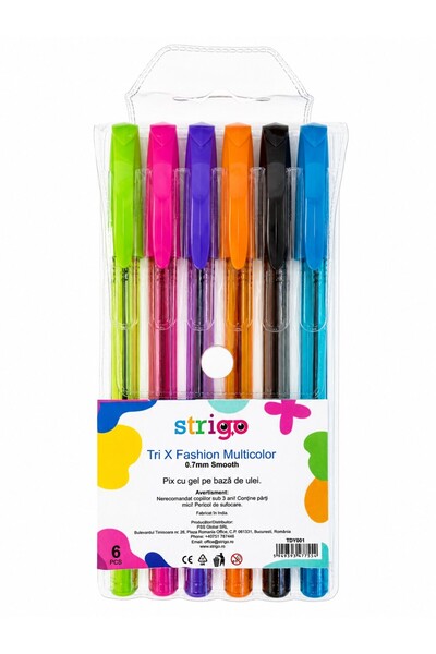Strigo Set 6 pixuri Tri X Fashion multicolor, 0.7mm