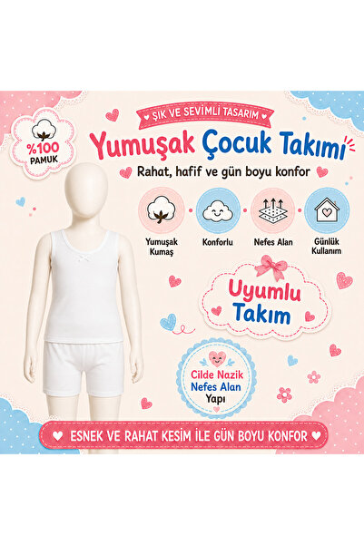 KAMİKAM Quality Cotton Girls' Underwear Set (Panties + Undershirt)