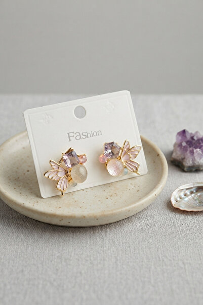 Lisinya Butterfly Model Purple Zircon Stone Women's Earrings -