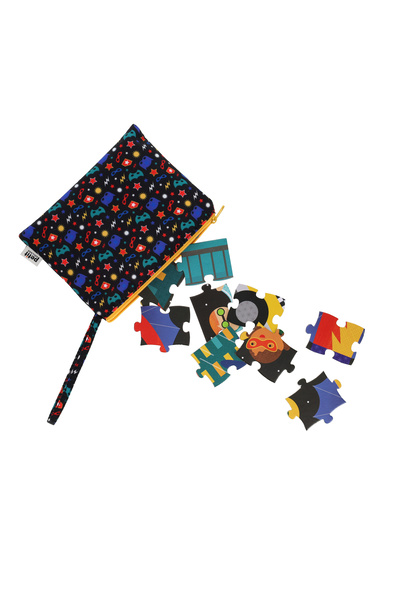 Petit Collage Puzzle față-verso, pentru drum, 49 piese - Supereroi -