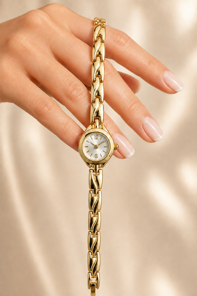 GANYMET Cleys Women's Gold Color Minimal Round Case Watch |   White Dial Curv...