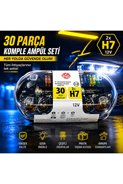 FORTİCO H7 Acil Ampül seti H7 Ampul set Kiti Sigorta Kiti 30 Parça