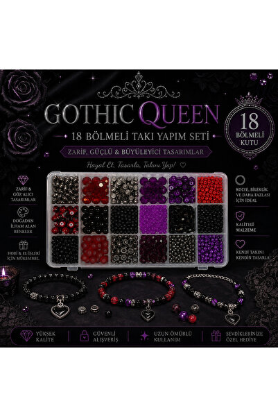 By MO Accessories Gothic Queen 18 Bölmeli Takı Yapım Seti Siyah Mor Kırmızı B...