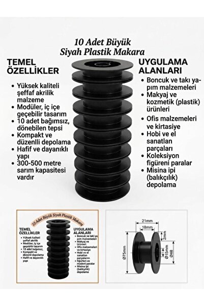 10 ADET SİYAH KRİSTAL MAKARA