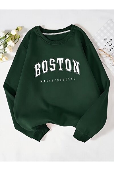 Trend Sizde Unisex φούτερ με στάμπα Boston Massachusetts και λαιμόκοψη ποδηλάτου