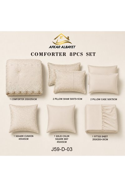 Afkar Albayet Nefren Chenille Luxury 8 Pieces Bridal Bedding Set with Lace Detail