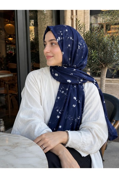 Bambu Kraş Eşarp - Desenli Lacivert