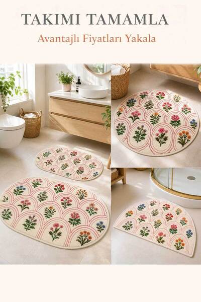 Toronto Home Digital Non-Slip Washable Two-Tone Floral Bath Mat Bathroom Rug Bathroom Decor 40X60+60X90Cm
