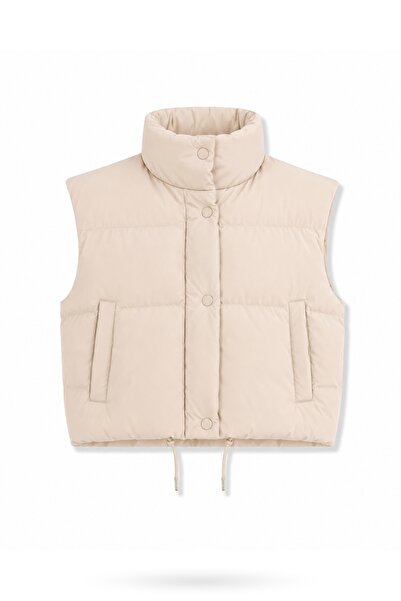 5in1Canpolat Beige Stand Collar Inflatable Vest 02754