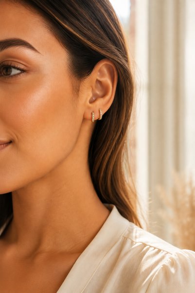 Mu Minamu 1 Pair of Zircon Stone Mini Hoop Earrings 8 mm Gold Silver Minimal Helix and Lobe Compatible