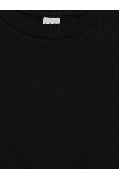 LC Waikiki Ozmarka New Season Black Crew Neck Thick Sweatshirt for Girls