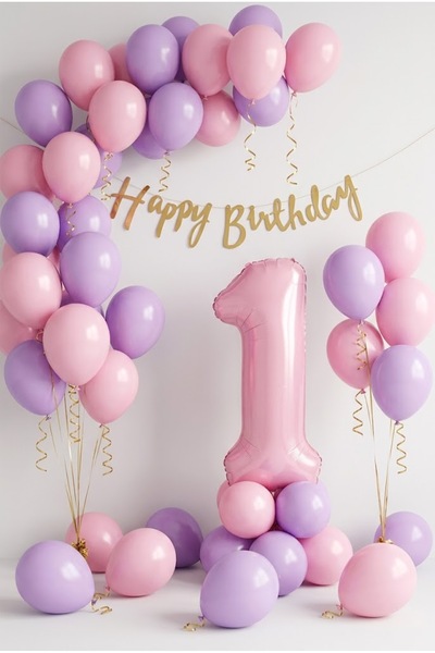 baloss fer Pembe Lila 1 Yaş Doğum Günü Süsleme Seti 30’lu Balon Gold 1 Rakam ...